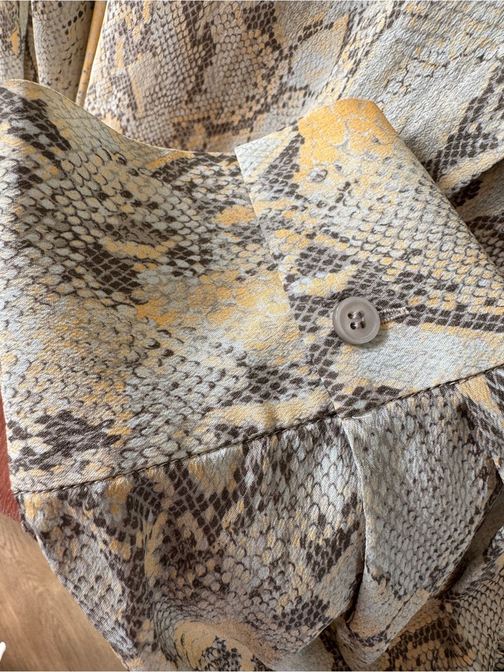 Lafayette 148 New York Snake-Print Button-Down Blouse in Yellow and Gray - Picture 10 of 16